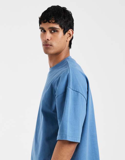 ASOS DESIGN - T-shirt pesante oversize squadrata blu con spalle scivolate , 4 di 5