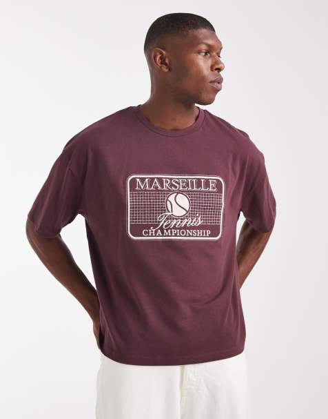 ASOS DESIGN - T-shirt pesante oversize squadrata bordeaux con ricamo sportivo - view 1