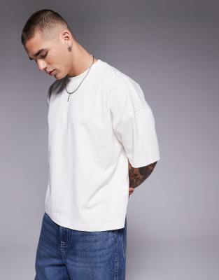 ASOS DESIGN - T-shirt pesante oversize squadrata color panna con spalle scivolate - view 1