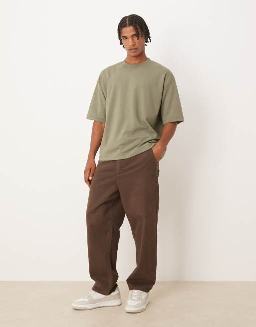 ASOS DESIGN - T-shirt pesante oversize squadrata kaki morbida al tatto, 2 di 5