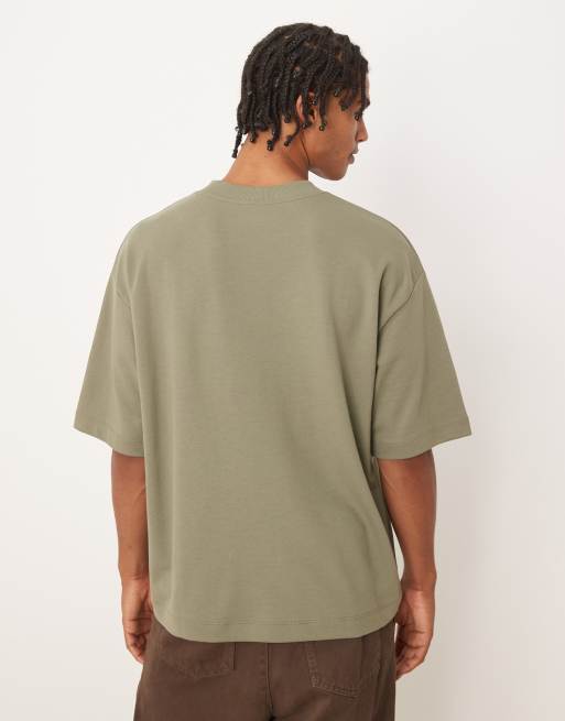 ASOS DESIGN - T-shirt pesante oversize squadrata kaki morbida al tatto, 3 di 5