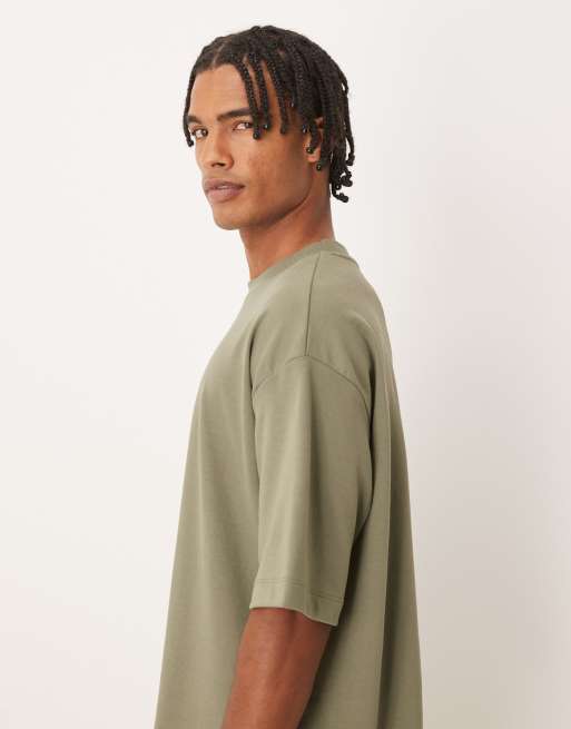ASOS DESIGN - T-shirt pesante oversize squadrata kaki morbida al tatto, 4 di 5