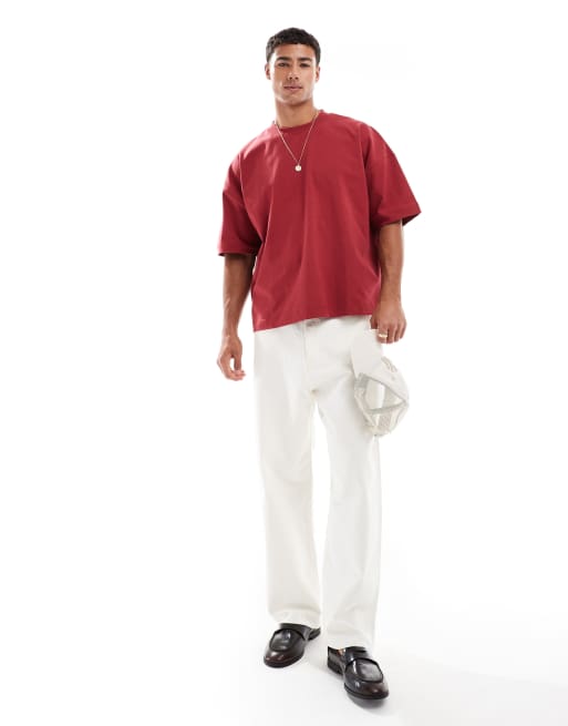 ASOS DESIGN - T-shirt pesante oversize squadrata rossa con spalle scivolate  , 2 di 4