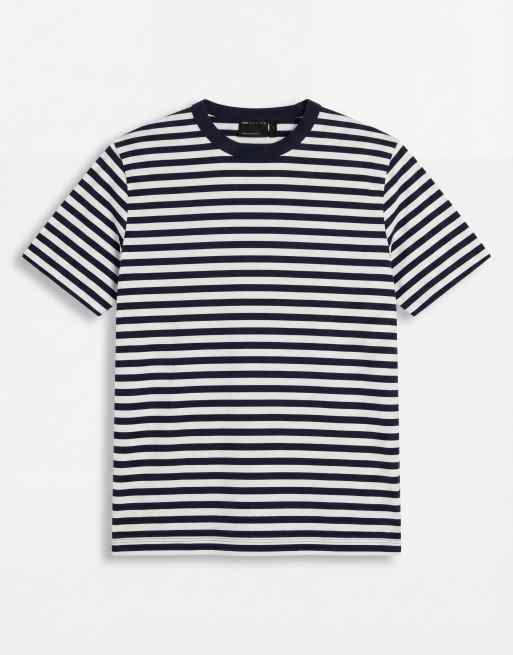 ASOS DESIGN - T-shirt pesante regular fit blu navy a righe, 6 di 7
