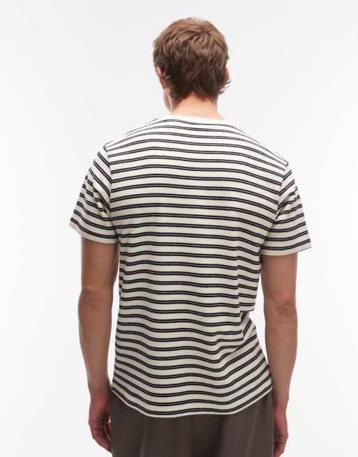 ASOS DESIGN - T-shirt pesante regular fit color panna testurizzata a righe, 3 di 5