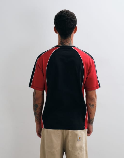ASOS DESIGN T-shirt pesante relaxed con stampa e pannelli a contrasto nera e rossa, 4 di 5