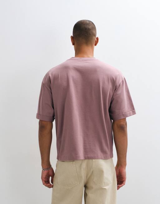 ASOS DESIGN t-shirt pesante, squadrata e oversize in dark pink, 5 di 5