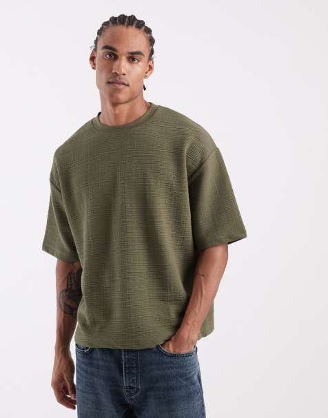 ASOS DESIGN - T-shirt pesante squadrata oversize kaki testurizzata - view 1