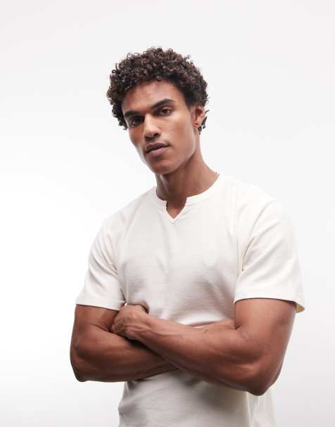 ASOS DESIGN - T-shirt pesante vestibilità classica in crêpe color crema con ricamo sul petto - view 1