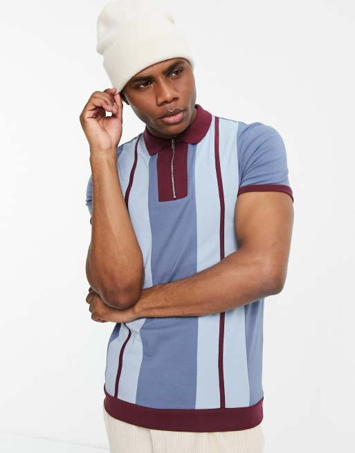 ASOS DESIGN – T-shirt polo o kroju podkreślającym sylwetkę z kontrastowym kołnierzykiem i zamkiem 