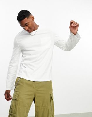ASOS DESIGN long sleeve premium t t-shirt with pocket in white - ASOS Price Checker