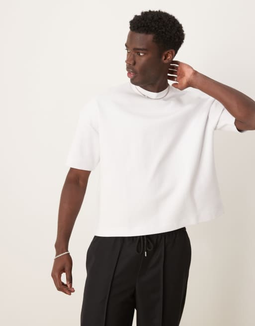 ASOS DESIGN - T-shirt premium bianca oversize squadrata in tessuto interlock 300 gsm con spalle scivolate