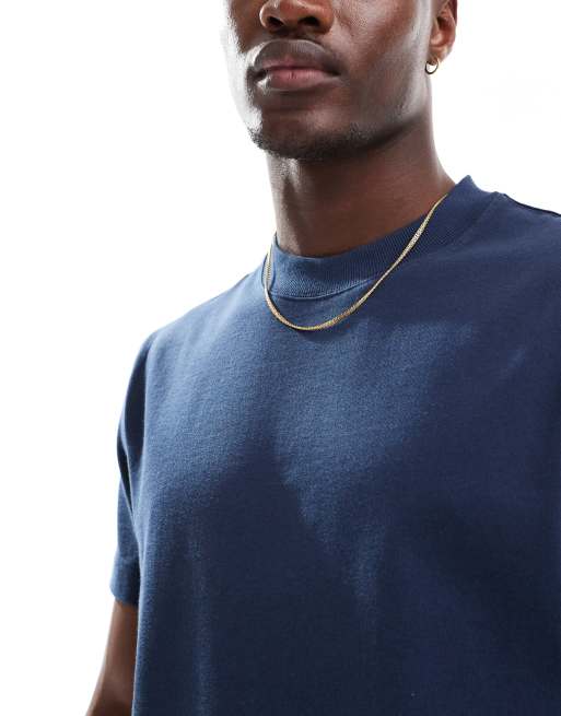 ASOS DESIGN - T-shirt premium girocollo pesante da 300 gsm blu navy, 5 di 6