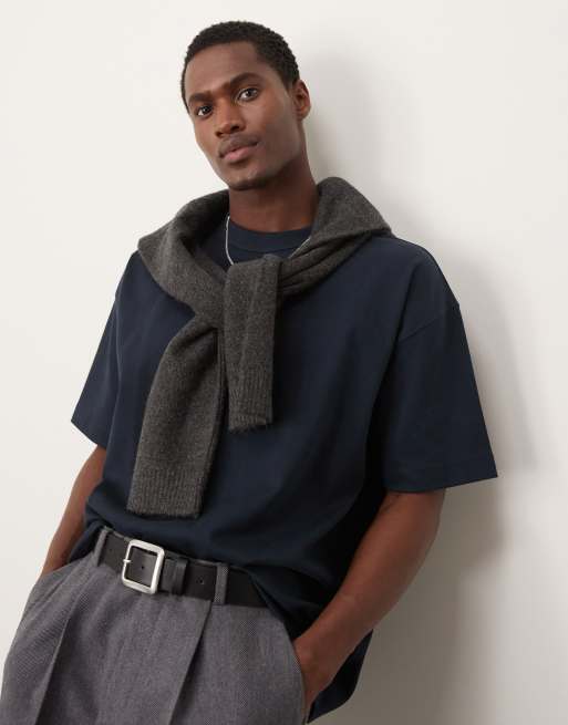 ASOS DESIGN - T-shirt premium oversize in tessuto interlock blu navy da 300 gsm
