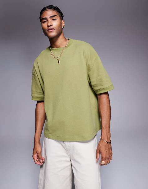 ASOS DESIGN premium pique oversized boxy t-shirt in khaki