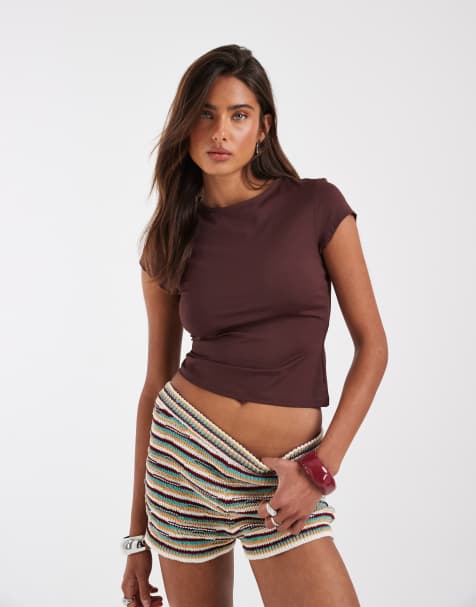 ASOS DESIGN - T-shirt près du corps effet rétréci en polyamide - Chocolat - view 1
