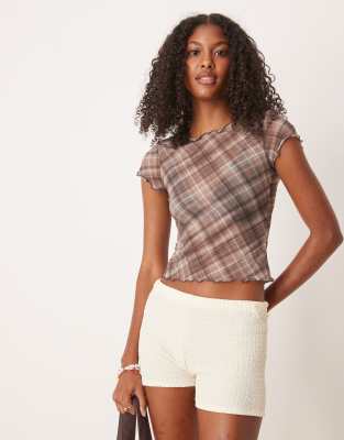ASOS DESIGN - T-shirt raccourci en tulle à carreaux - Marron - view 1