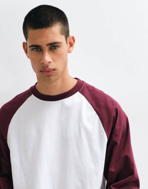 ASOS DESIGN t-shirt raglan à manches longues oversize et coupe carrée bordeaux, 4 de 8