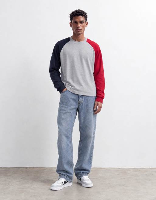 ASOS DESIGN t-shirt raglan oversize à manches longues en gris chiné et rouge, 6 de 10