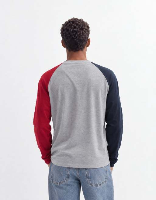 ASOS DESIGN t-shirt raglan oversize à manches longues en gris chiné et rouge, 8 de 10
