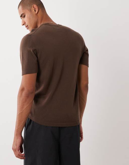 ASOS DESIGN - T-shirt ras de cou à manches courtes en laine mérinos pure - Marron, 5 de 10