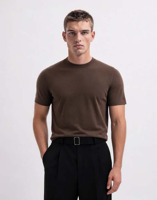 ASOS DESIGN - T-shirt ras de cou à manches courtes en laine mérinos pure - Marron, 6 de 10