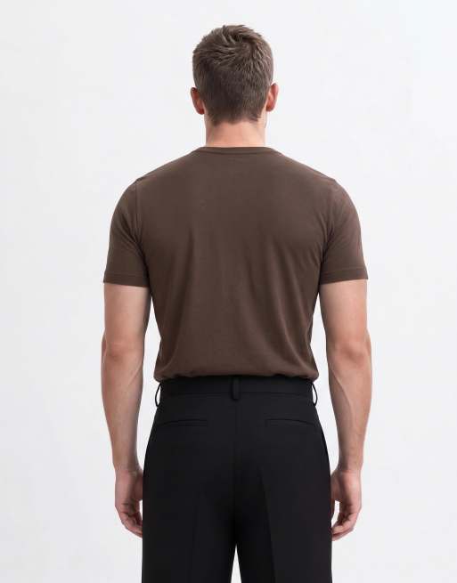 ASOS DESIGN - T-shirt ras de cou à manches courtes en laine mérinos pure - Marron, 9 de 10