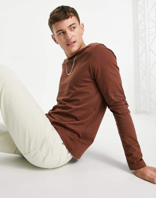 ASOS DESIGN - T-shirt ras de cou à manches longues - Marron foncé - BROWN, 3 de 4