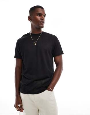 ASOS DESIGN - T-shirt ras de cou aspect lin - Noir