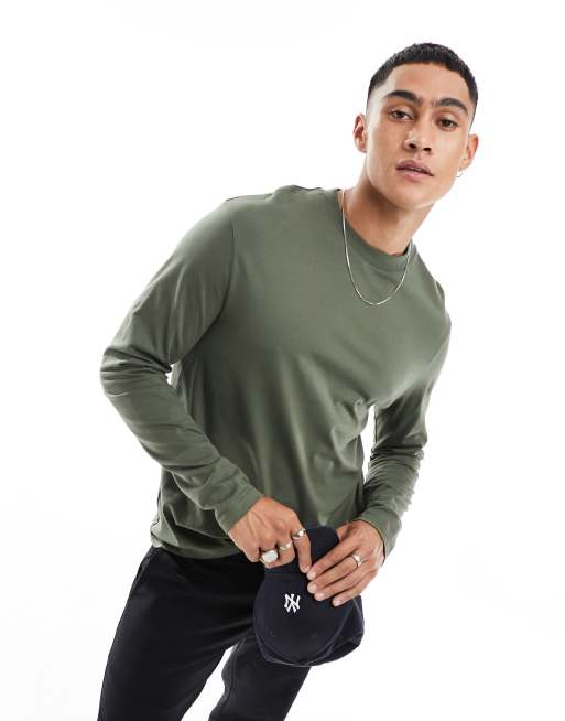 ASOS DESIGN - T-shirt ras de cou basique à manches longues - Vert foncé