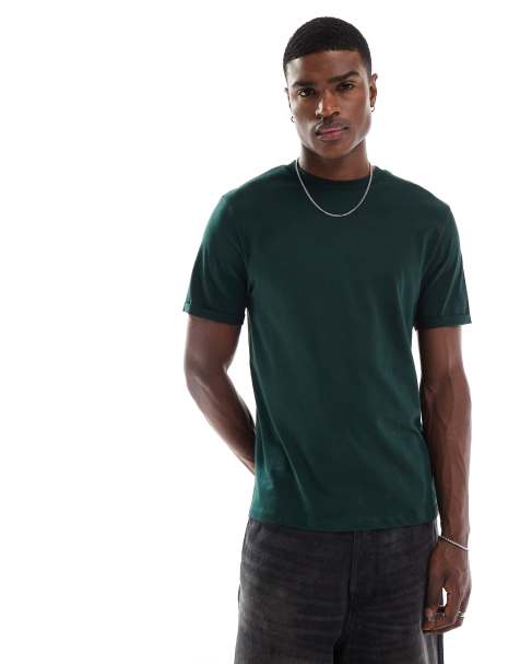 ASOS DESIGN - T-shirt ras de cou basique à manches retroussées - Vert foncé - view 1