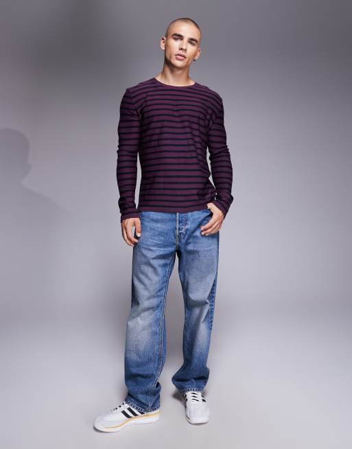 ASOS DESIGN - T-shirt ras de cou en maille à rayures - Rouge et bleu marine, 2 de 5