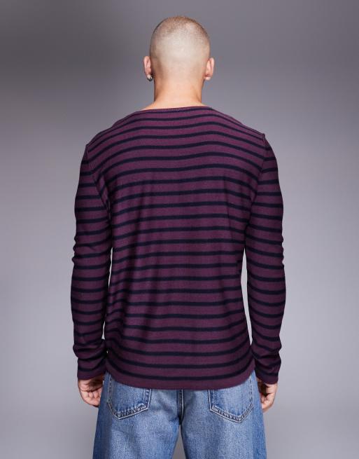 ASOS DESIGN - T-shirt ras de cou en maille à rayures - Rouge et bleu marine, 3 de 5