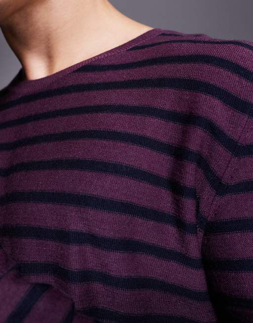 ASOS DESIGN - T-shirt ras de cou en maille à rayures - Rouge et bleu marine, 5 de 5