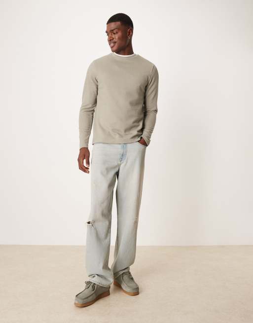 ASOS DESIGN - T-shirt ras de cou en tissu épais texturé à manches longues - Kaki , 2 de 5