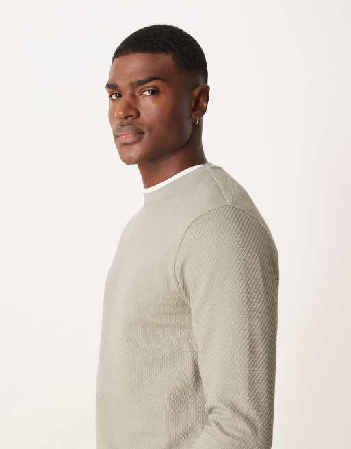 ASOS DESIGN - T-shirt ras de cou en tissu épais texturé à manches longues - Kaki , 4 de 5