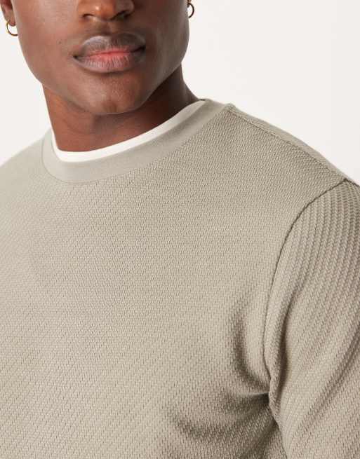 ASOS DESIGN - T-shirt ras de cou en tissu épais texturé à manches longues - Kaki , 5 de 5