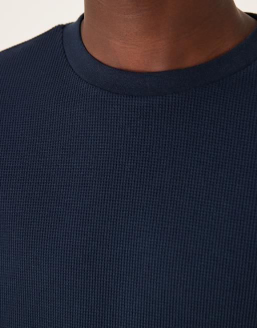 ASOS DESIGN - T-shirt ras de cou en tissu gaufré - Bleu marine  , 5 de 5