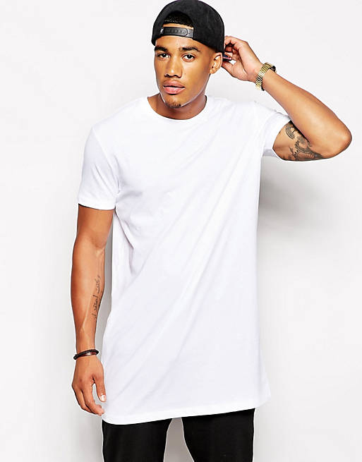 ASOS DESIGN - T-shirt ras de cou super long - Blanc
