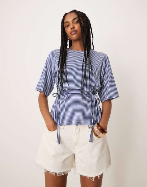 ASOS DESIGN - T-shirt rayé à détail noué - Bleu - view 1