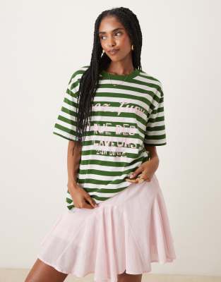 T-shirt rayé classique à imprimé Chez Lumi » - Vert-Multicolore XS