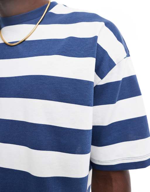 T-shirt New York Rayé Bleu - Taille XL - Coton - Occasion Très Bon état - Style USA