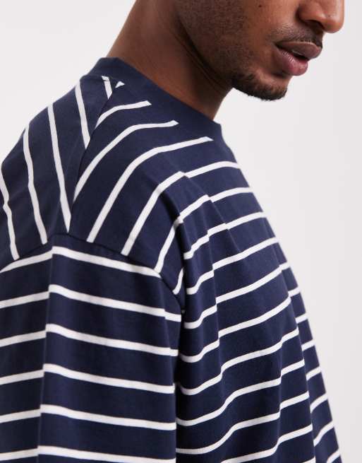 ASOS DESIGN - T-shirt rayé oversize coupe carrée - Bleu marine, 3 de 5