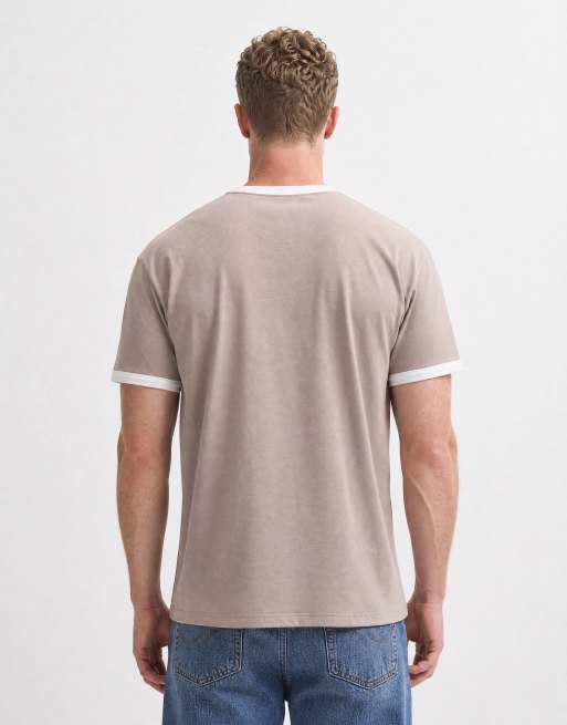 ASOS DESIGN t-shirt regular coupe carrée style ringer en gris délavé, 7 de 10