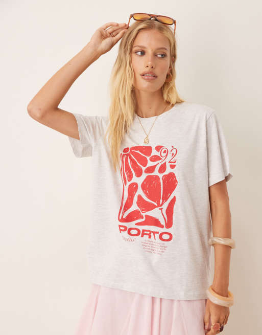 ASOS DESIGN - T-shirt regular fit color ghiaccio mélange con grafica 