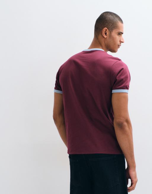 ASOS DESIGN T-shirt regular fit con bordi a contrasto bordeaux, 5 di 5