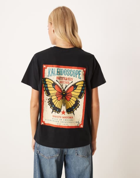 ASOS DESIGN - T-shirt regular fit nera con stampa con farfalla - view 1