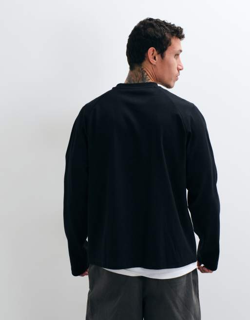 ASOS DESIGN t-shirt relaxed in interlock con maniche raglan nera, 2 di 5