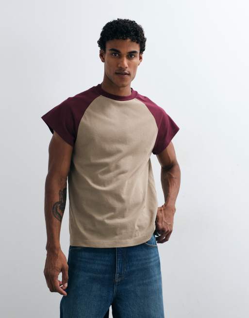 ASOS DESIGN t-shirt relaxed raglan marrone e rossa, 4 di 5