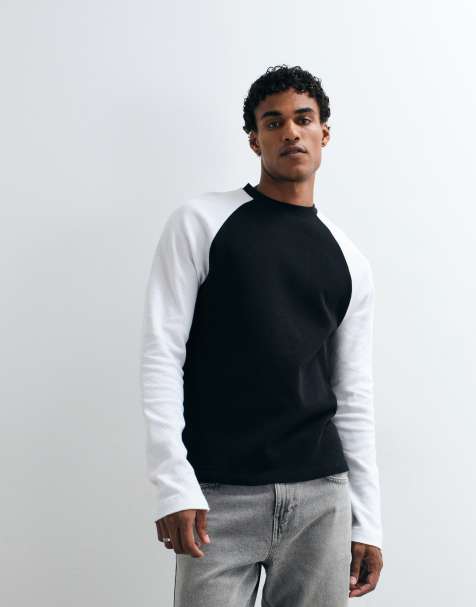 ASOS DESIGN t-shirt relaxed raglan nera e bianca in tessuto piqué - view 1